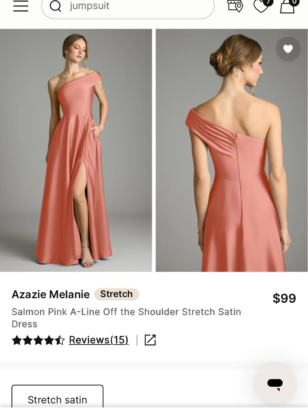 Azazie Salmon Pink One-Shoulder A-Line Satin Gown